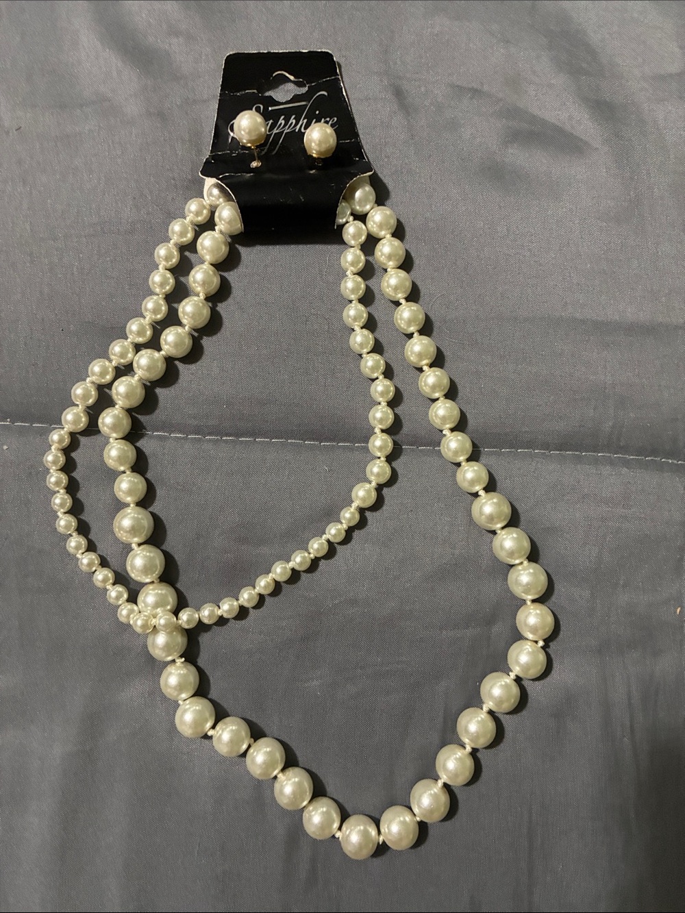 Classic faux white  Pearl Necklace and Earring Set